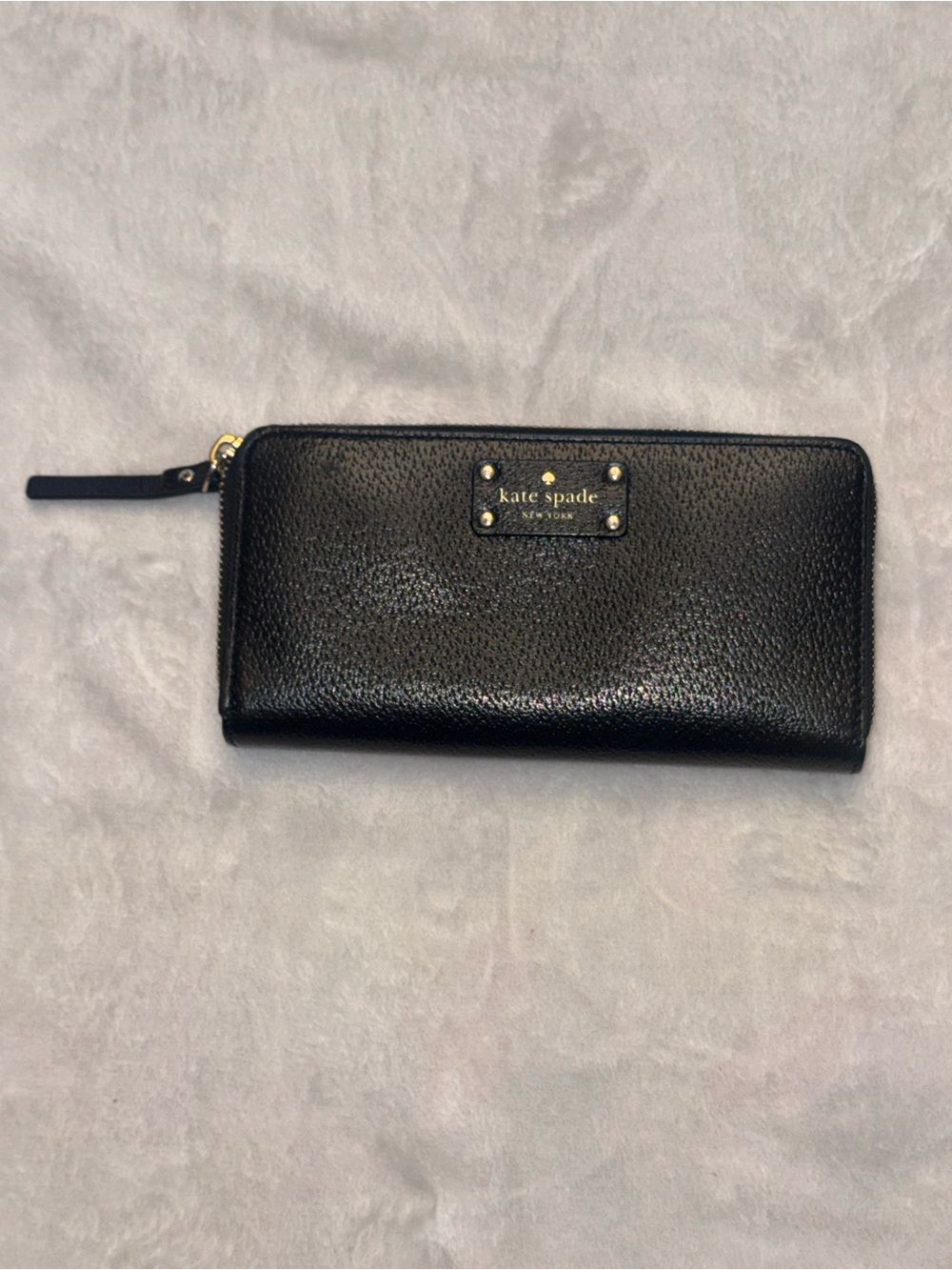 kate spade Black Pebbled Leather Wallet with Gold Plaque